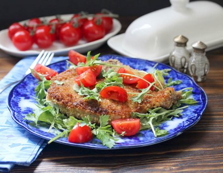 Recipe for Panko-breaded, bone-in pork Milanese