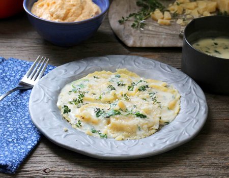 Pumpkin Ravioli with Parmesan Cream Sauce